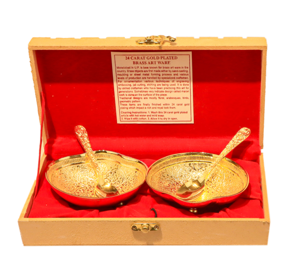 Gold Plated Bowl & Spoon Set - 4 Pieces