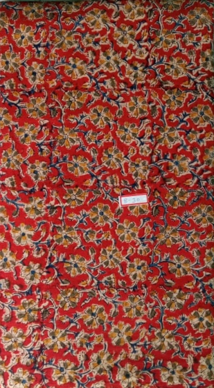 Kalamkari Hand Block Print Cotton Cambric Fabric - Multicolor - 1 Meter(KBPF163)