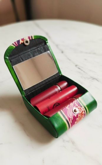 Handcrafted Leather Lipstick Case with Mirror for 3 Lipsticks