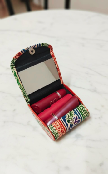 Handcrafted Leather Lipstick Case with Mirror for 3 Lipsticks