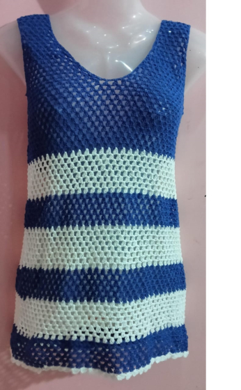 Handwoven Crochet Ladies Top | White & Blue