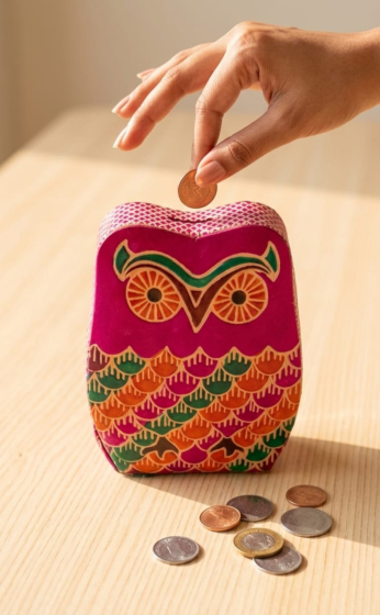 Handcrafted Owl-Shaped Leather Coin Piggy Bank