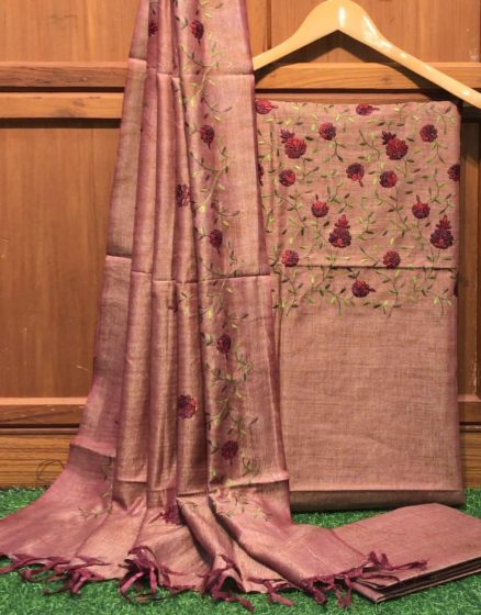 Khadi Cotton Embroidery Suit Piece Set - Premium Unstitched Dress Material