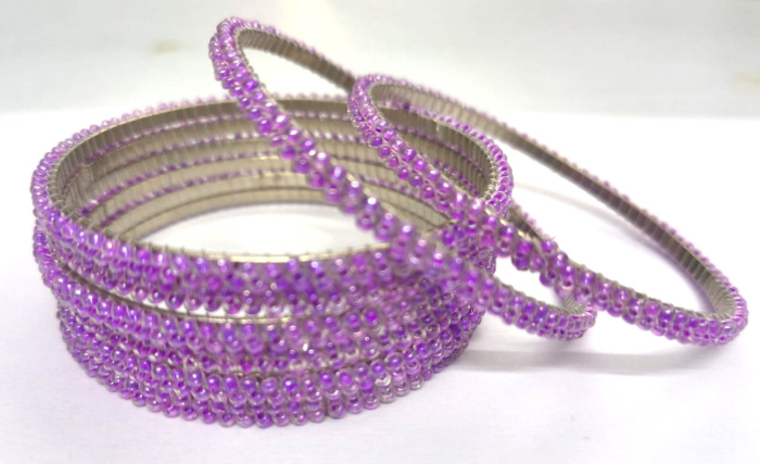 Purple flower beadwork bangle set Of 6