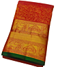 Luxury Bridal Handloom Silk Saree with Antique Zari Weaving Elegant Temple Border Silk Saree in Red and Gold