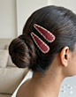 Handcrafted Maroon Fabric Hair Clips with Zari & Bead Work  - Set of 2