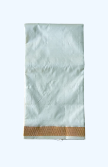 Plain Cream Dhothi with Golden Zari Brown | Cream | Artsilk | 30 Kuligai Border size