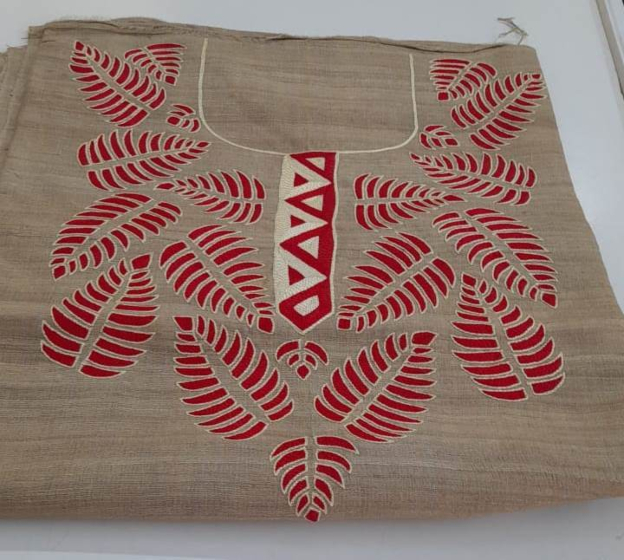 Hand-Embroidered Brown Dress Material