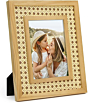 Dastkar Crafts 5x7 Picture Frame Boho Rattan Solid Wood Photo Frame Oak Moroccan Decor for Wall Mounted and Tabletop Gift Mom Women Men Dad Father's Day Best Friends
