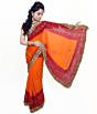 Orange Red Gota Patti Saree