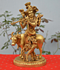 Brass Lord Krishna with Cow Statue Idol KBH07489
