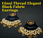 Ginni Thread Elegant Black Fabric Earrings with Golden Detailing Decorative Pearls and Lightweight Design