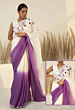 Linen Embroidery Saree Half & Half Design with Plain Border & Running Blouse - 100 Count Premium Linen