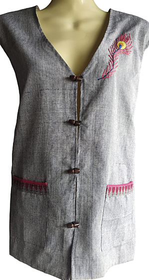 Elegant Handmade Woolen Cotton Ladies Waistcoat | Light Grey