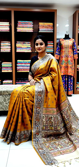 Handloom Tussar Silk Madubani Print Saree