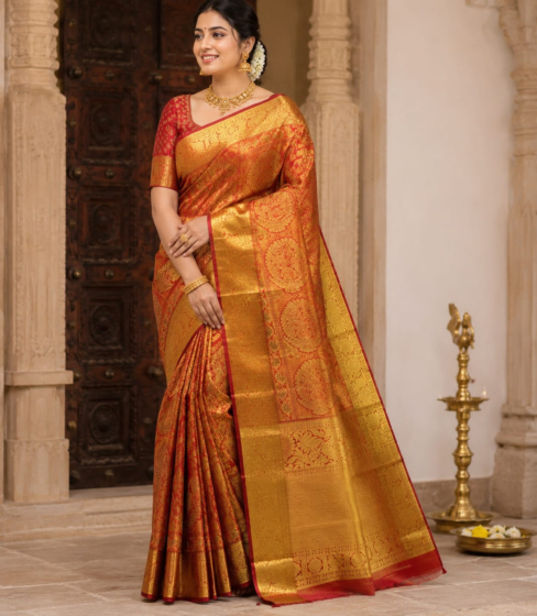 Traditional Maroon & Gold Premium Handloom Silk Saree with Rich Zari Weaving