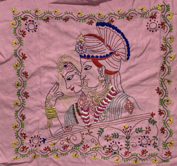 RADHA  KRISHAN  HAND EMNBROIDARY WALL HANGING
