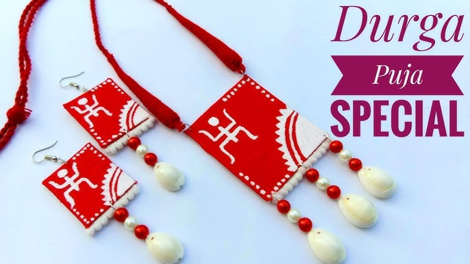 Handpainted swastik on fabric necklace set
