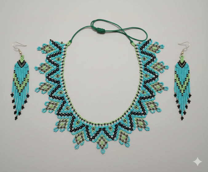 Handcrafted Glass Bead Necklace and Earring Set