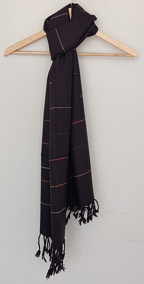 Brown multicolor handwoven merino wool Kinnauri stole