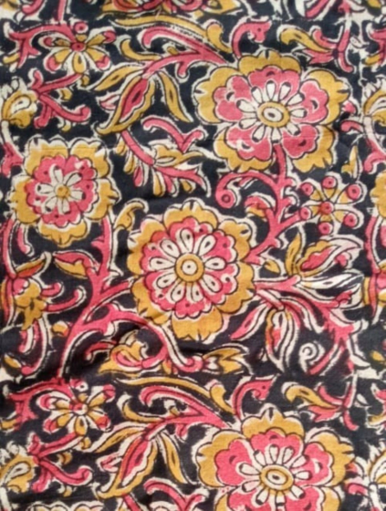Kalamkari Hand Block Print Cotton Cambric Fabric Multicolor 1 Meter (KBPF52)