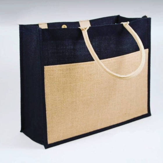 Handcrafted Dark Blue & Beige Jute Bag | 40 x 8 x 25 cm