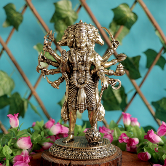 Brass Panchmukhi Hanuman Idol | Large Hanuman Statue for Home Temple & Vastu Decor, BH11920