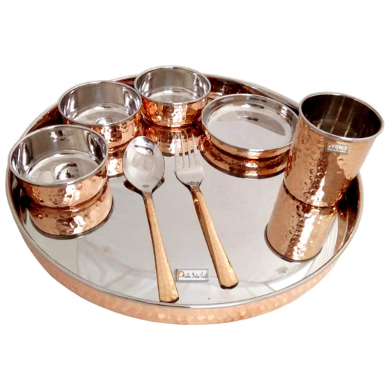   Prisha India Craft Steel Copper Dinner Thali Set Diameter 13 inch