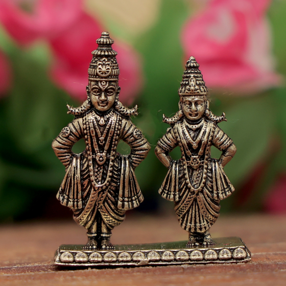 Mini Brass Vitthal Rukmini Idol For Home Temple & Gift BH12432