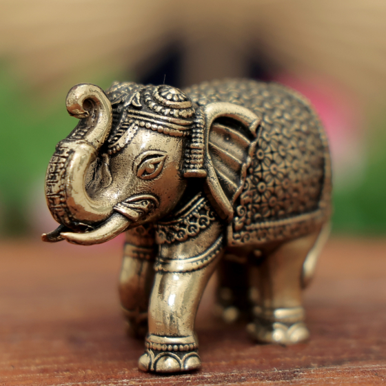 Brass Elephant Idol Small Decorative Lucky Elephant Statue for Home, Office & Vastu BH11892