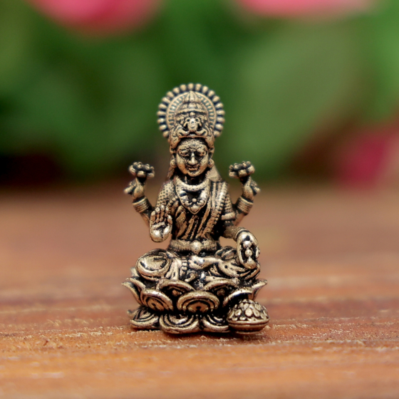  Brass Lakshmi Small Murti for Home Temple, Car Dashboard & Gift, BH12375