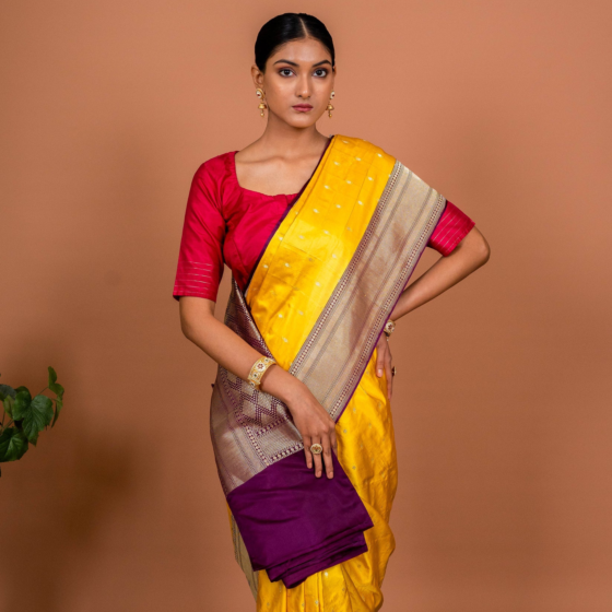 Kadhiyal Handwoven Banarasi Silk Saree in Yellow