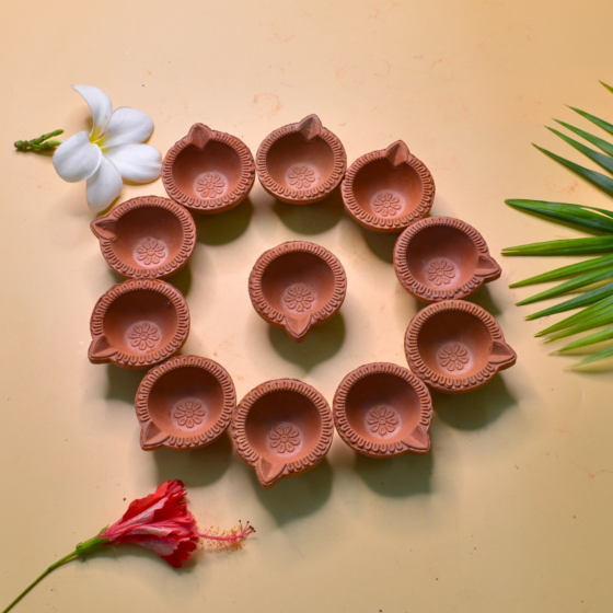 Santarms Soil Diwali Mitti Ka Diya Diva Festival Decoration pack of 11