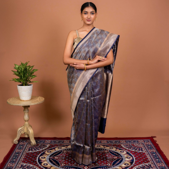 Navrang Handwoven Banarasi Saree in Deep Blue