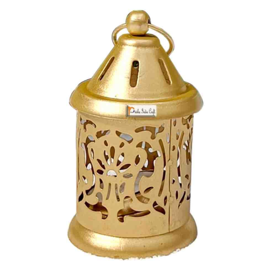 Antique Metal Lantern and Hanging Tealight Holder for Home Decor Items  Golden