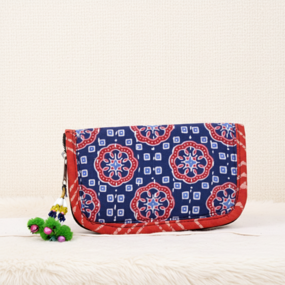 Blue Printed Motif Purse | Ethnic Travel & Casual Pouch