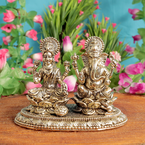 Brass Ganesha  Lakshmi Idol for Pooja Ganesh Laxmi Brass Murti for Home Temple BH11359