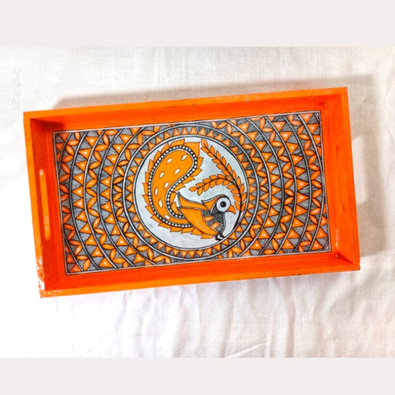 Orange Peacock Painted Tray 