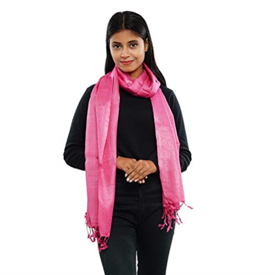 Pure Handloom Tasar Silk Dyed Stole | Pink