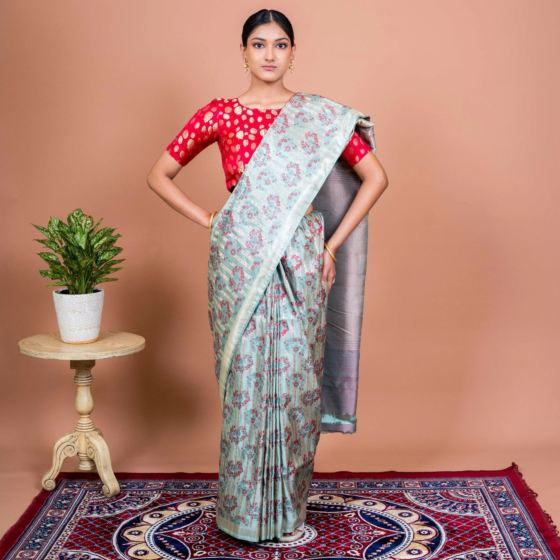 Tilfi Stripe Handwoven Banaras Saree Blue