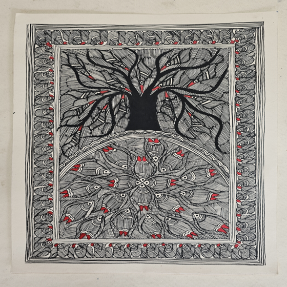Handcrafted Tree of life Madhubani Painting