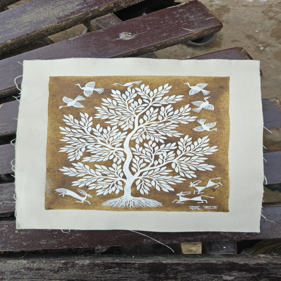 Handpainted Tree of Life Warli Painting Unframed | 6x8 Inch
