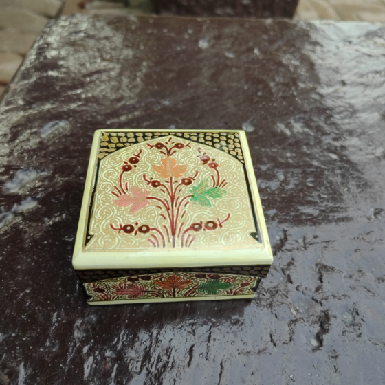 Handcrafted Chinar Motif Wooden Jewellery Box| 3x3 inches