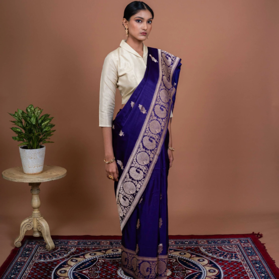 Mayur Border Handwoven Banarasi Saree Regal Purple
