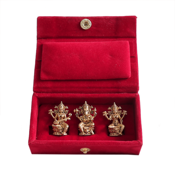 Brass Ganesh Lakshmi Saraswati Box Set for Home Decor & Puja BHB12394