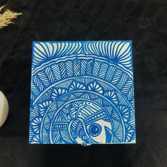 Blue Color Fish Painting Jewelley Box
