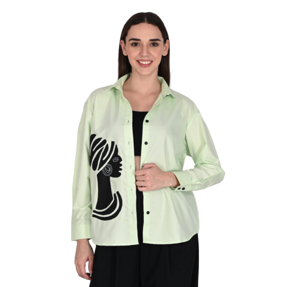 AWWRAT Womens Oversized Applique Patchwork Shirt , Green 