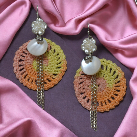 Crochet Dangler Earrings | Pink