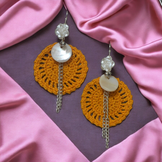 Crochet Shell Dangler Earrings | Yellow