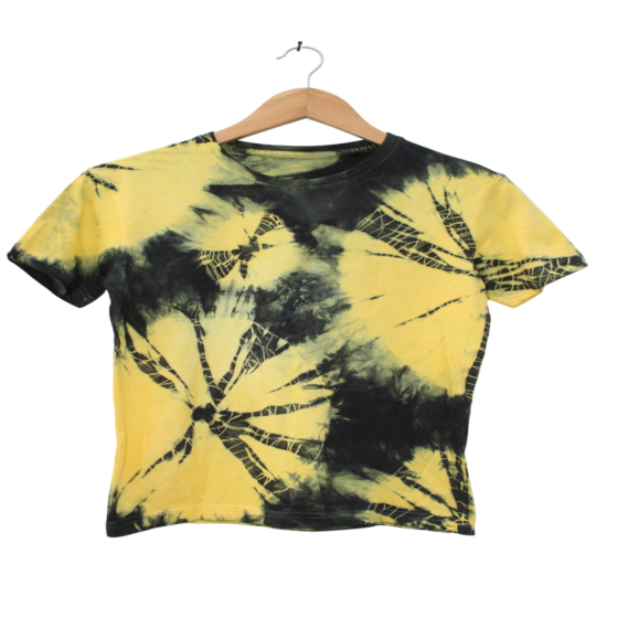 Stylish Tie-Dye T-Shirt in Yellow - 100% Cotton Bio Wash Crew Neck XXL Size Short Sleeves Comfortable